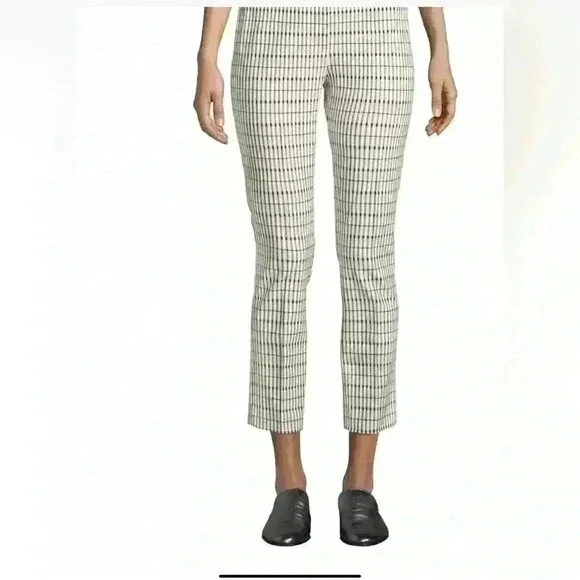 Theory Classic Skinny Pant Plaid Viscose Grid Ivory Black Green Women’s Size 12